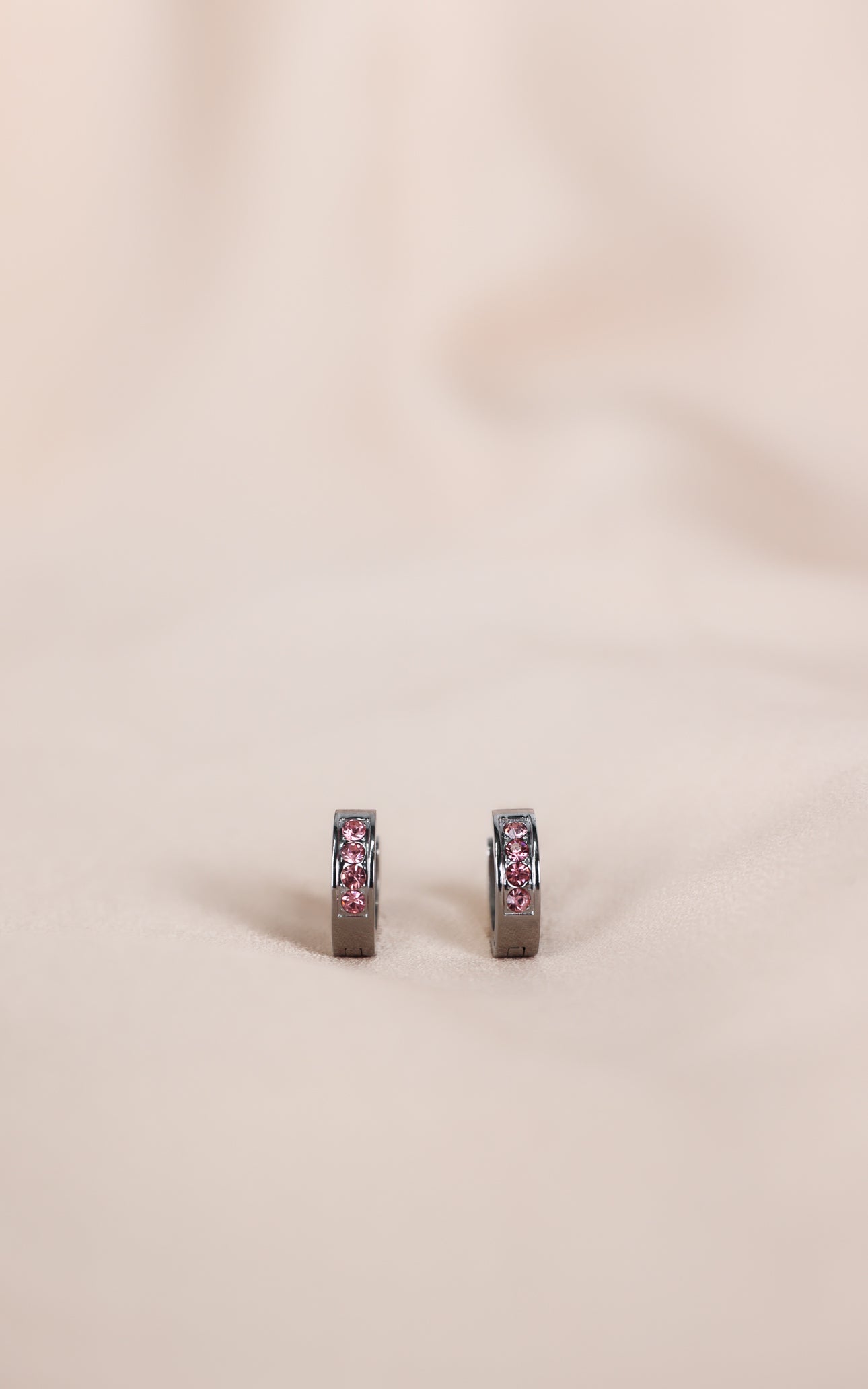 Vianna Hoop Earrings - Silver Pink Diamante