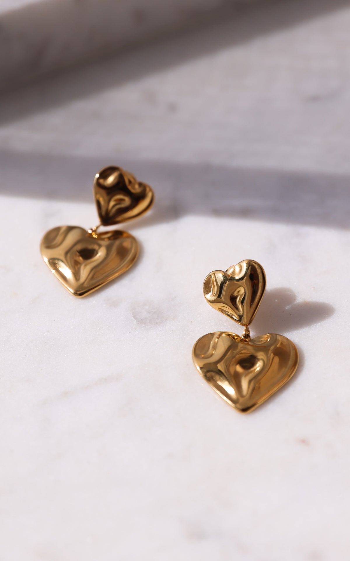 Valentine Drop Stud Earrings - Gold Smooth Texture Heart