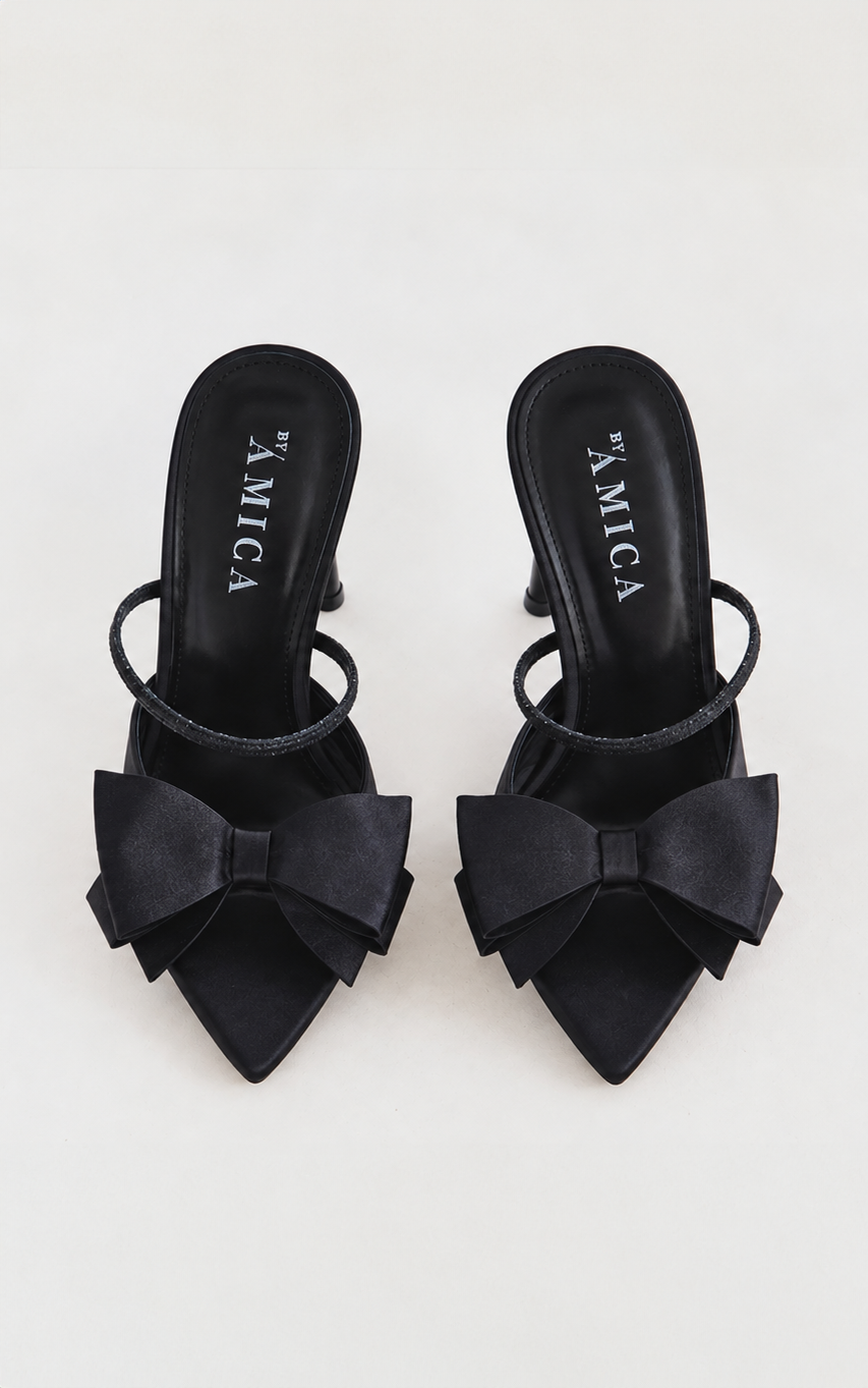 Vincy Bow Mule Heels - Black