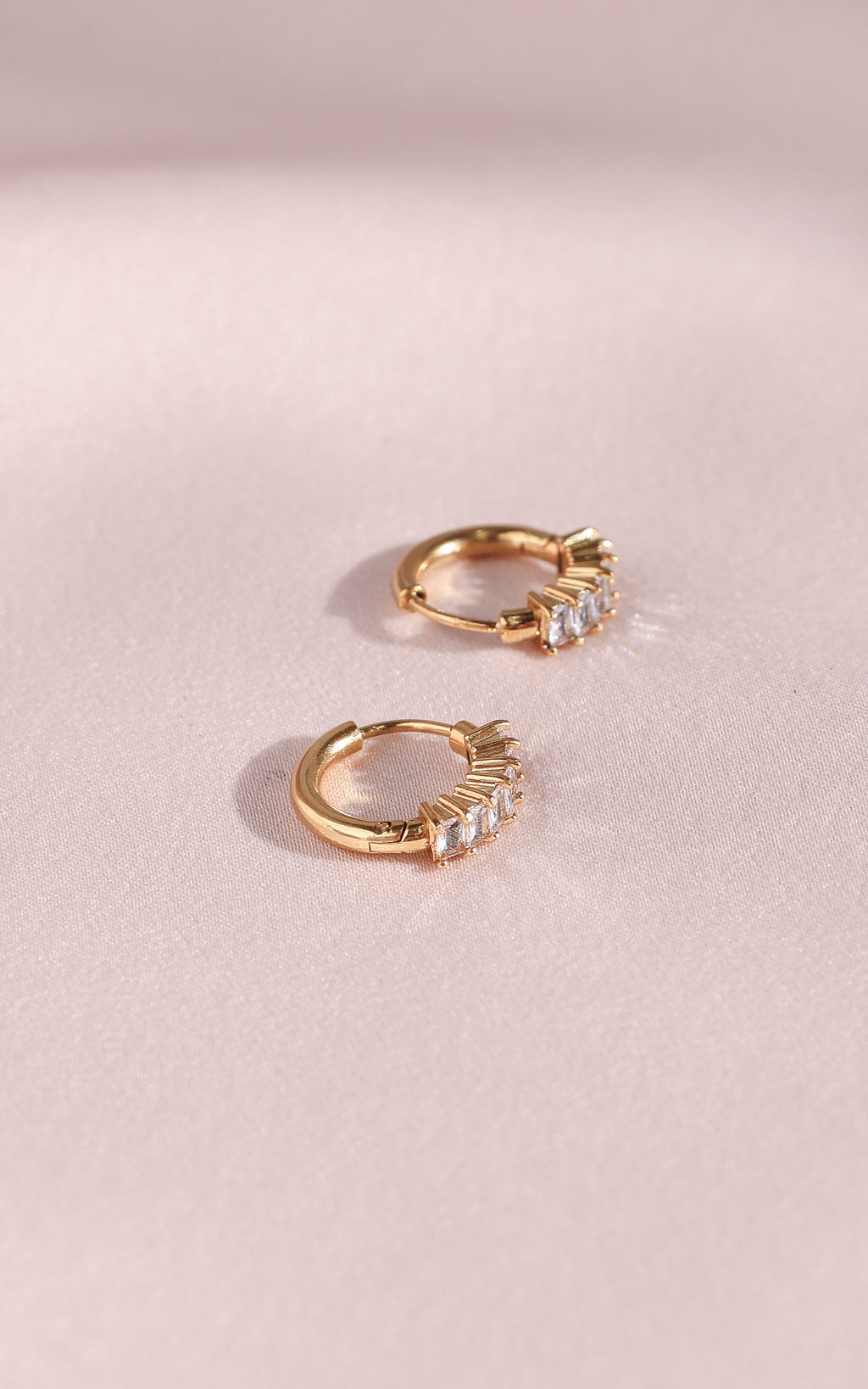 Vinka Hoop Earrings - Gold Half Rect Diamante