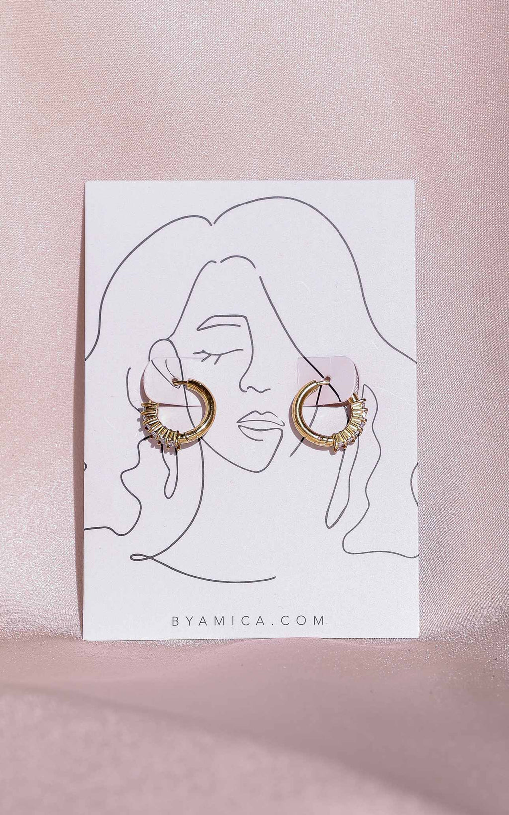 Vinka Hoop Earrings - Gold Half Rect Diamante