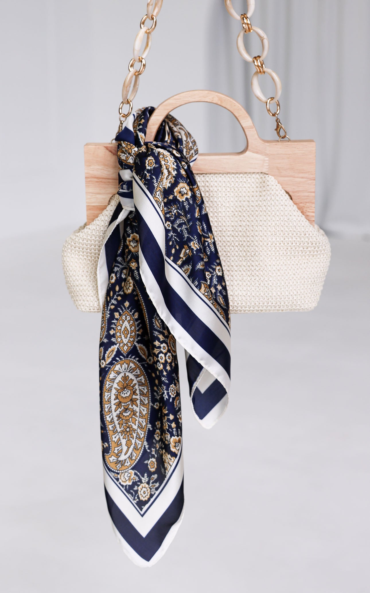 Vito Square Bandana - Navy Gold Paisley Print