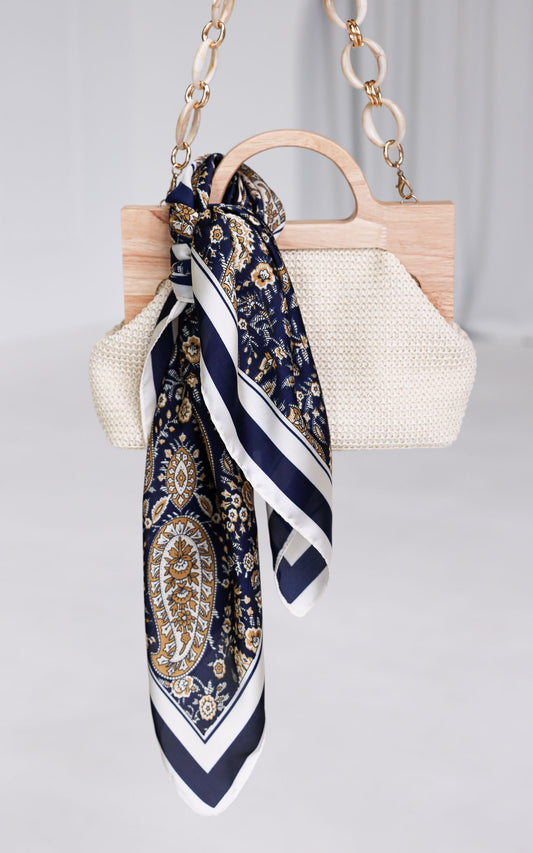 (PREORDER) Vito Square Bandana - Navy Gold Paisley Print