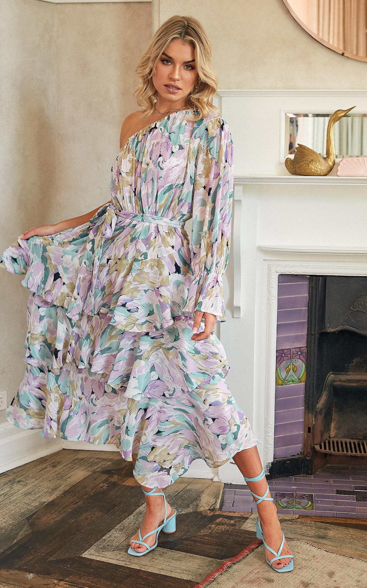 Willow Long Sleeve Maxi Dress - Aqua Lilac Floral