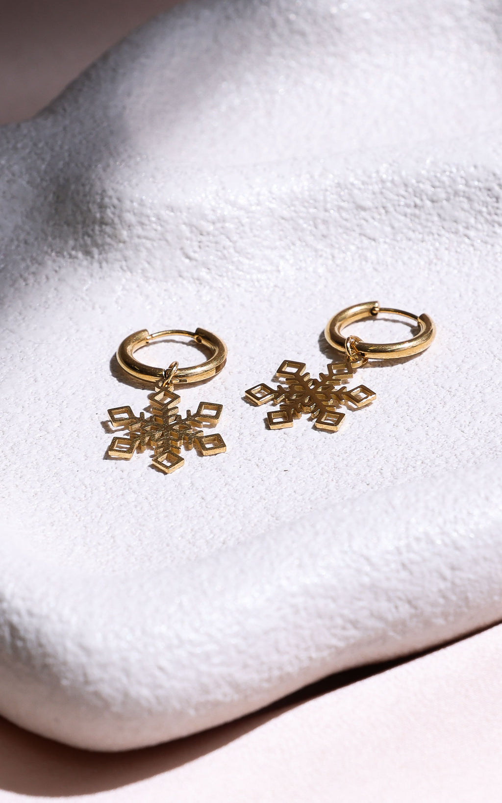 Winter Wonderland Hoop Charm Earrings - Gold Snowflake