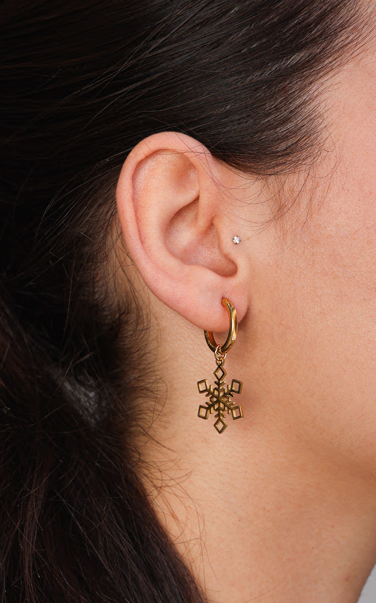 Winter Wonderland Hoop Charm Earrings - Gold Snowflake