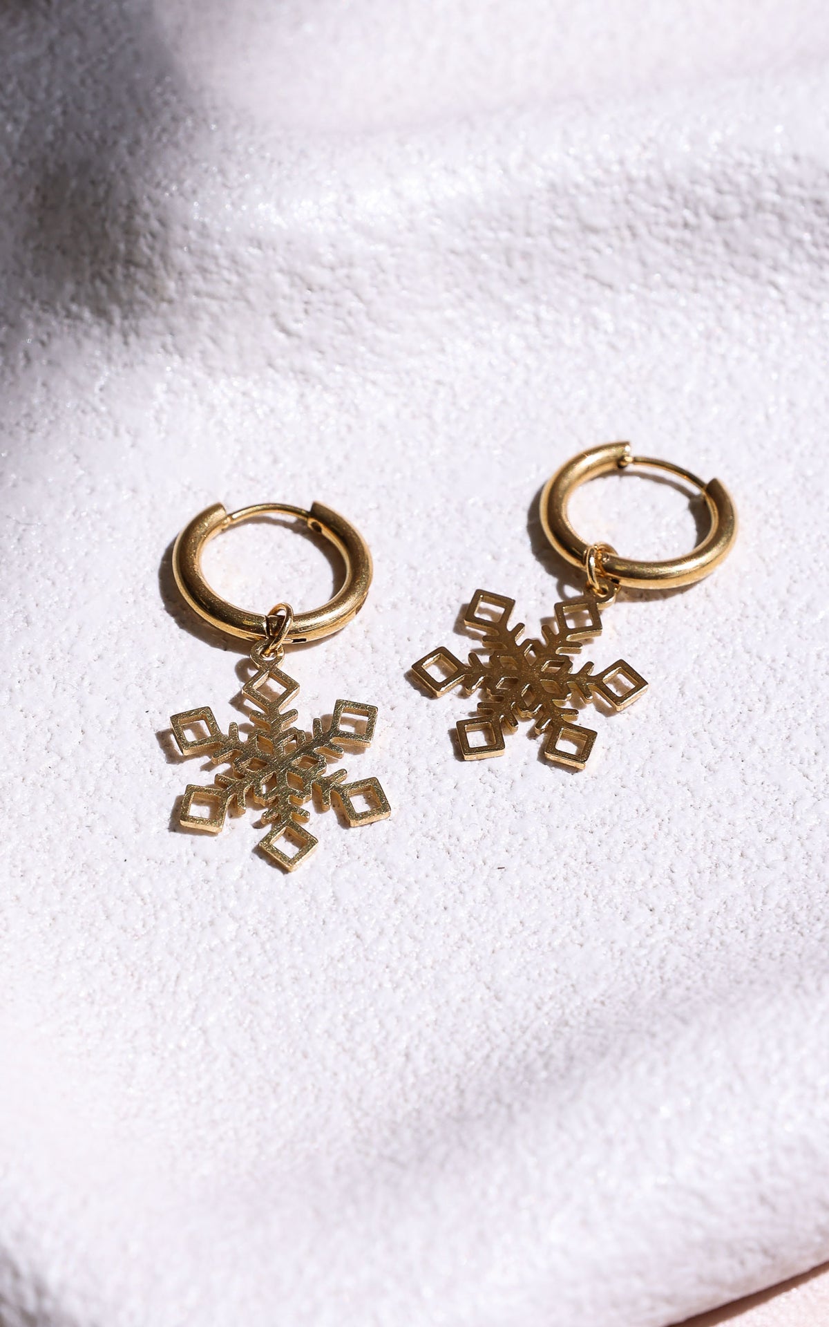 Winter Wonderland Hoop Charm Earrings - Gold Snowflake