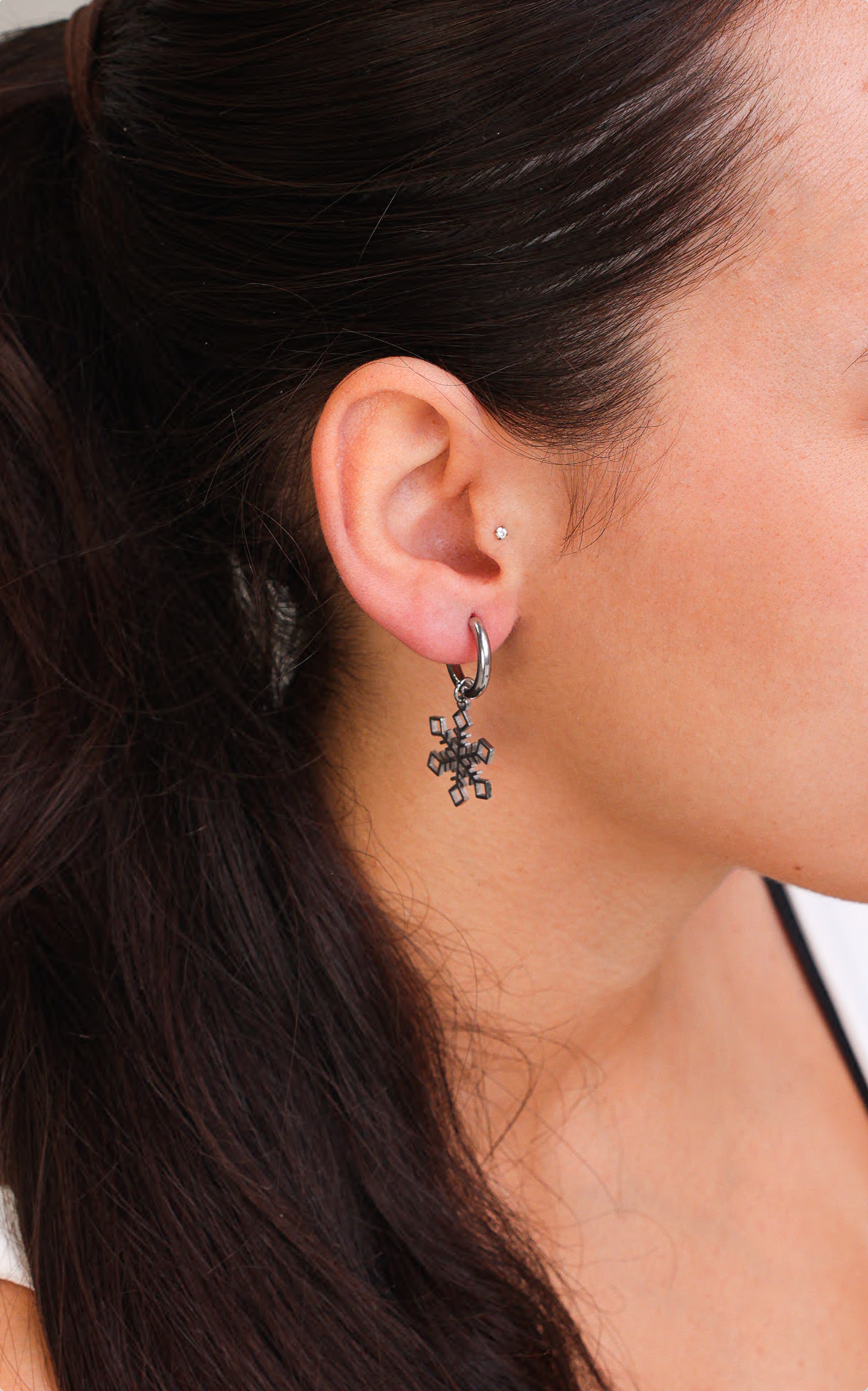 Winter Wonderland Hoop Charm Earrings - Silver Snowflake