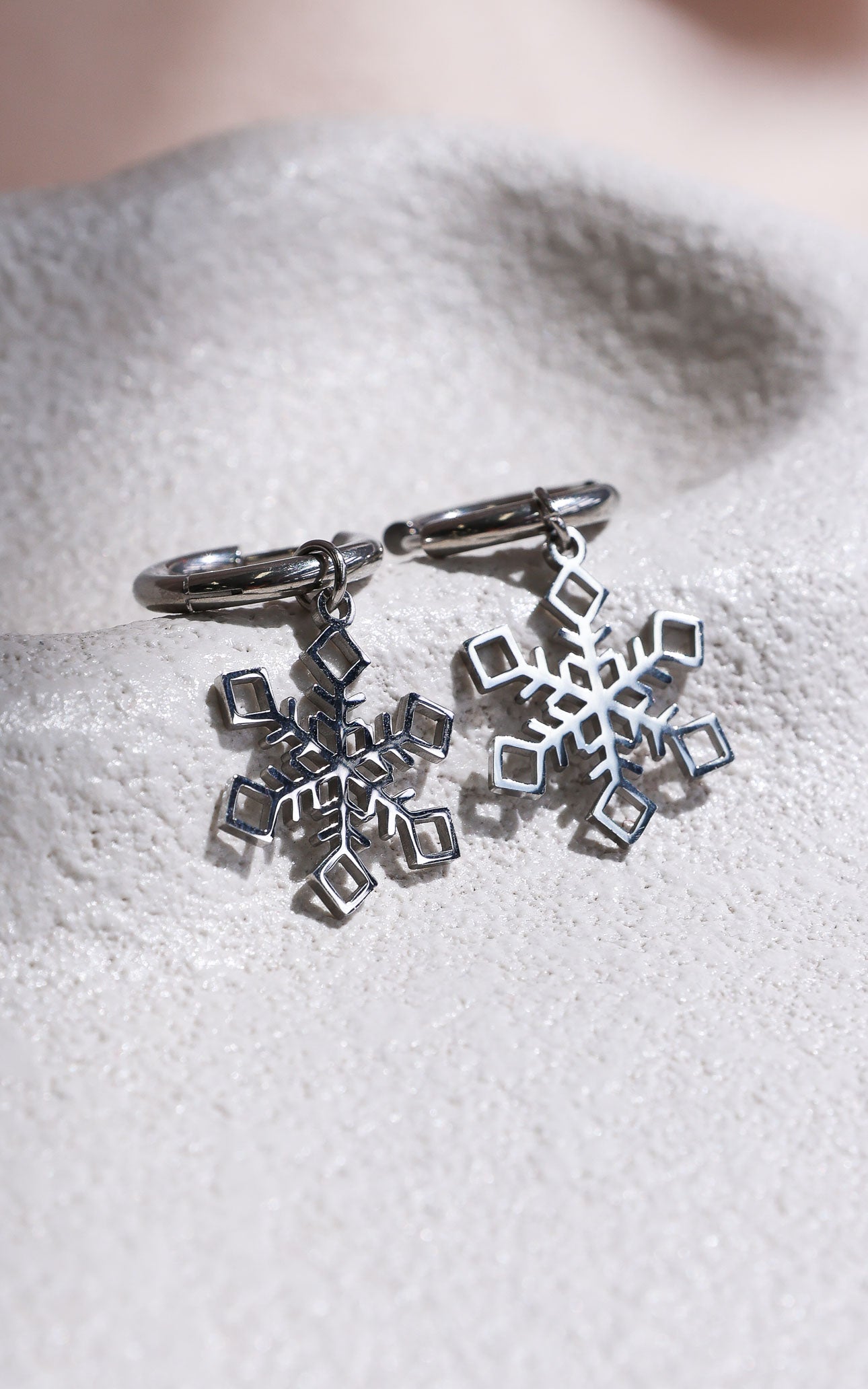 Winter Wonderland Hoop Charm Earrings - Silver Snowflake