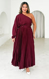 Xanbi One Shoulder Pleated Maxi Dress - Wine