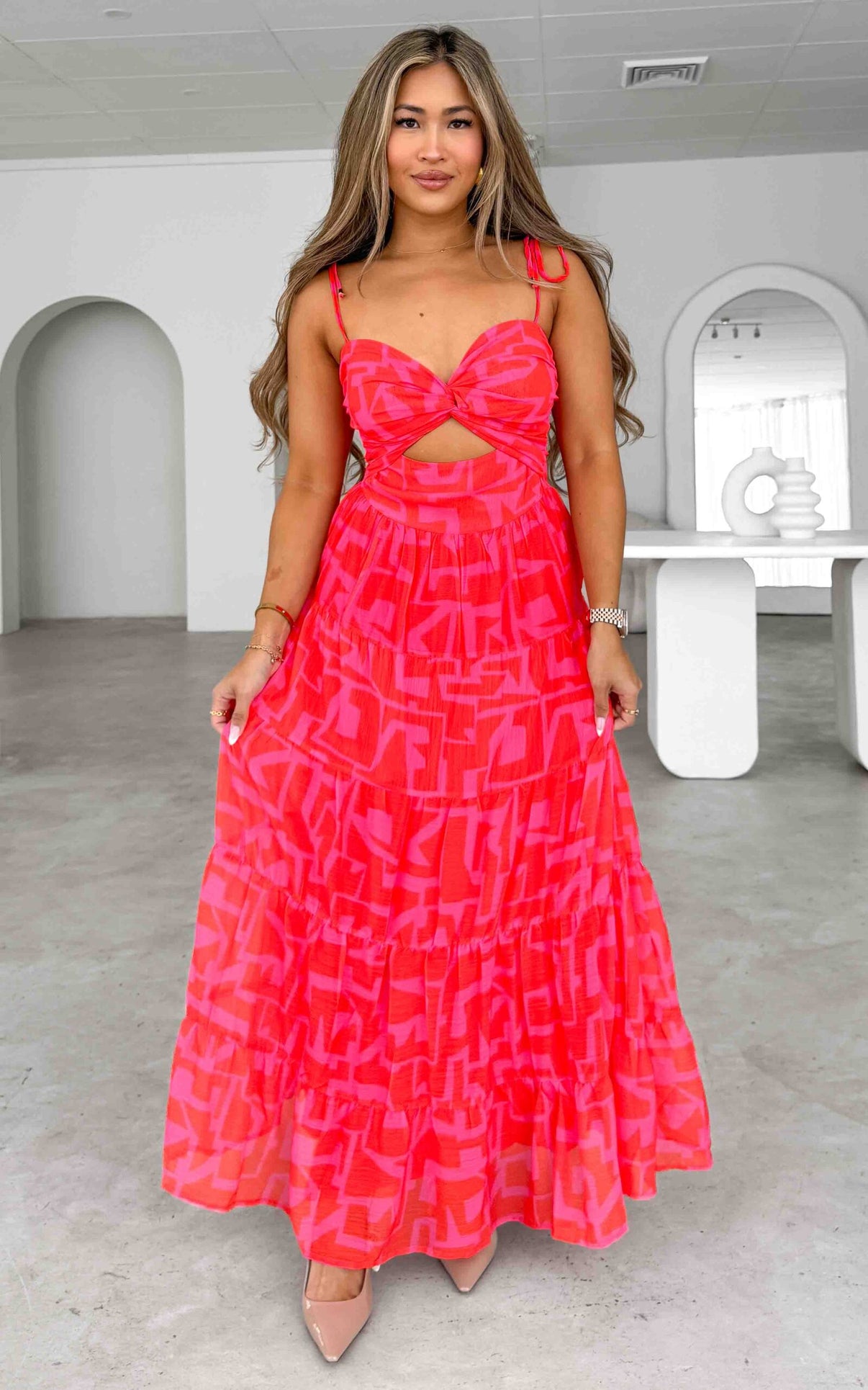 Layered Maxi Dress with Tie-up & Straps