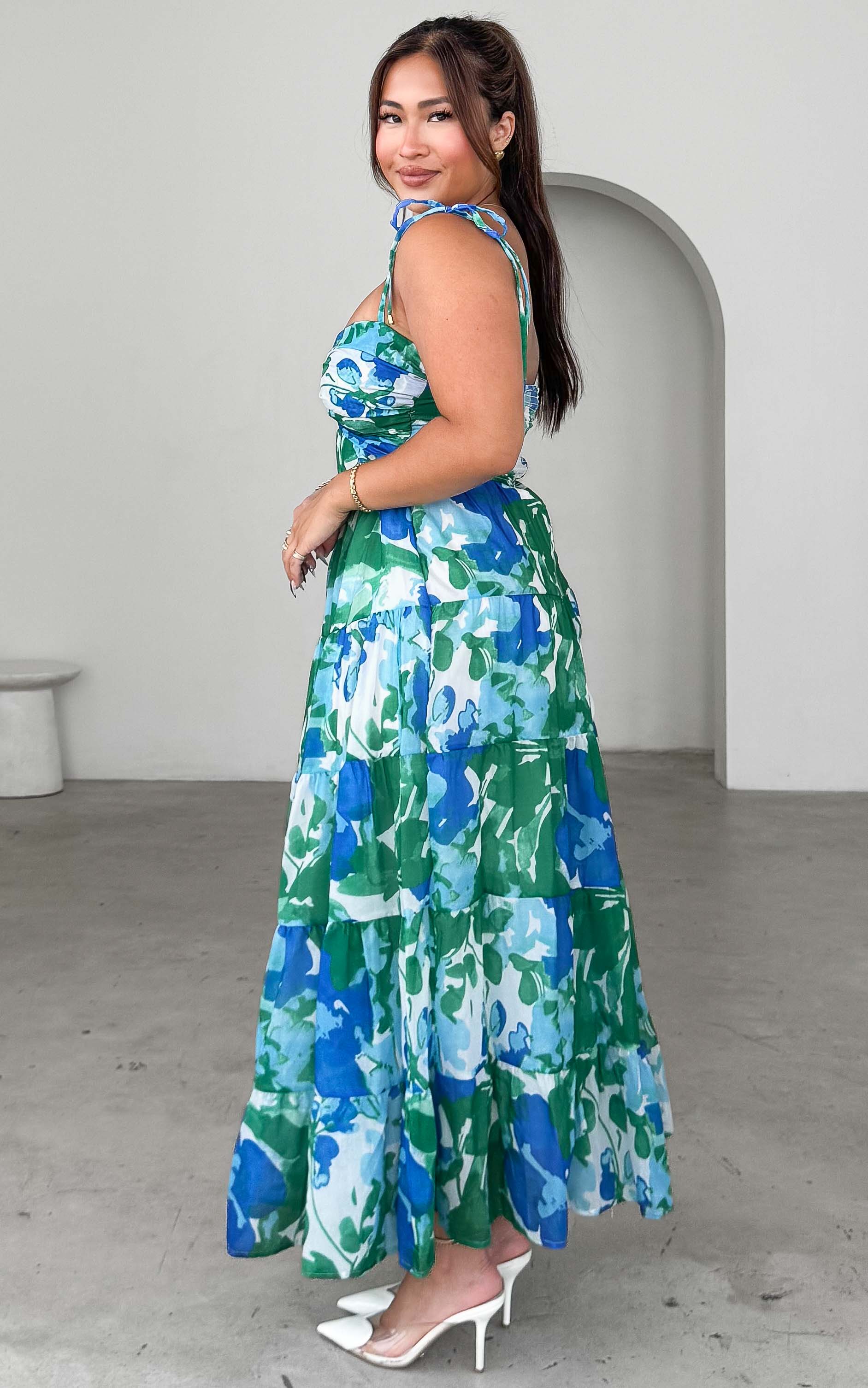 Yanis Maxi Dress - Blue Green Print