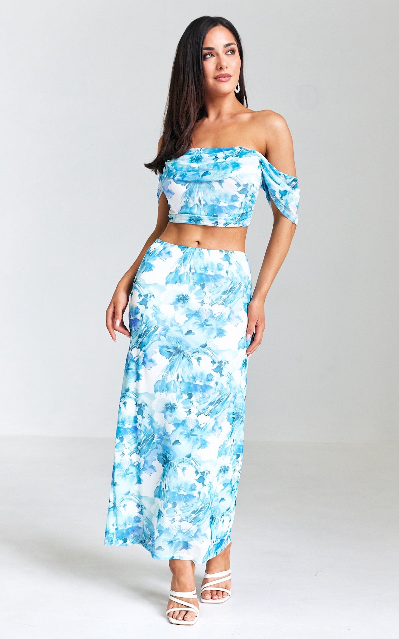 Yoko Mesh Crop Top - Blue Floral