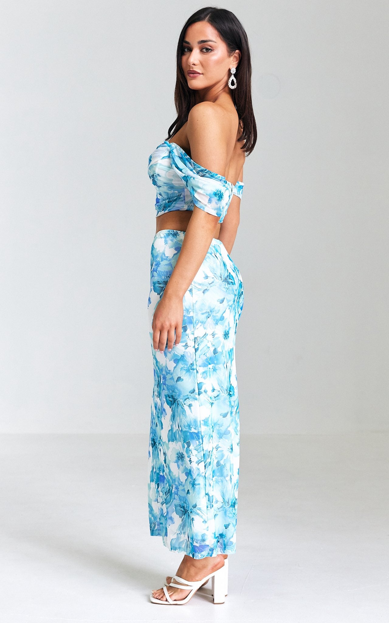 Yoko Mesh Maxi Skirt - Blue Floral