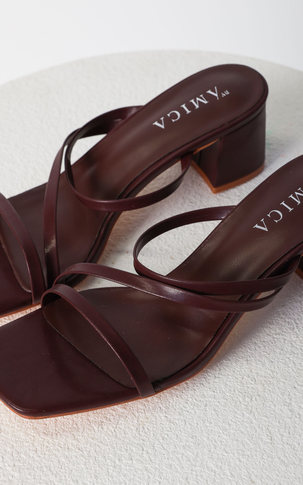 Yora Block Mule Heels - Maroon Brown