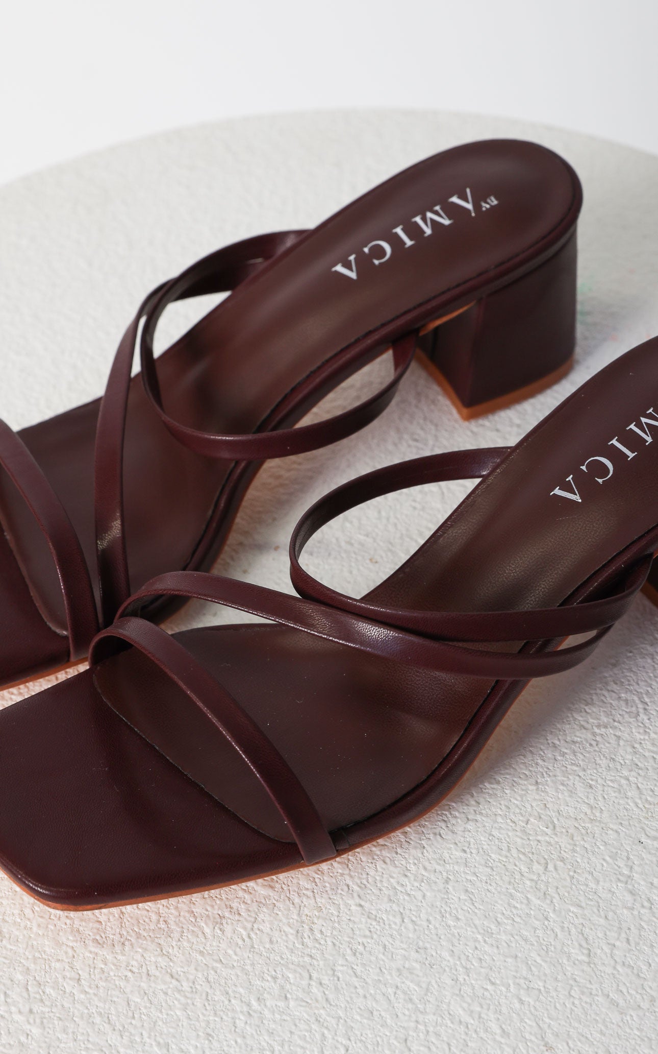 Yora Block Mule Heels - Maroon Brown