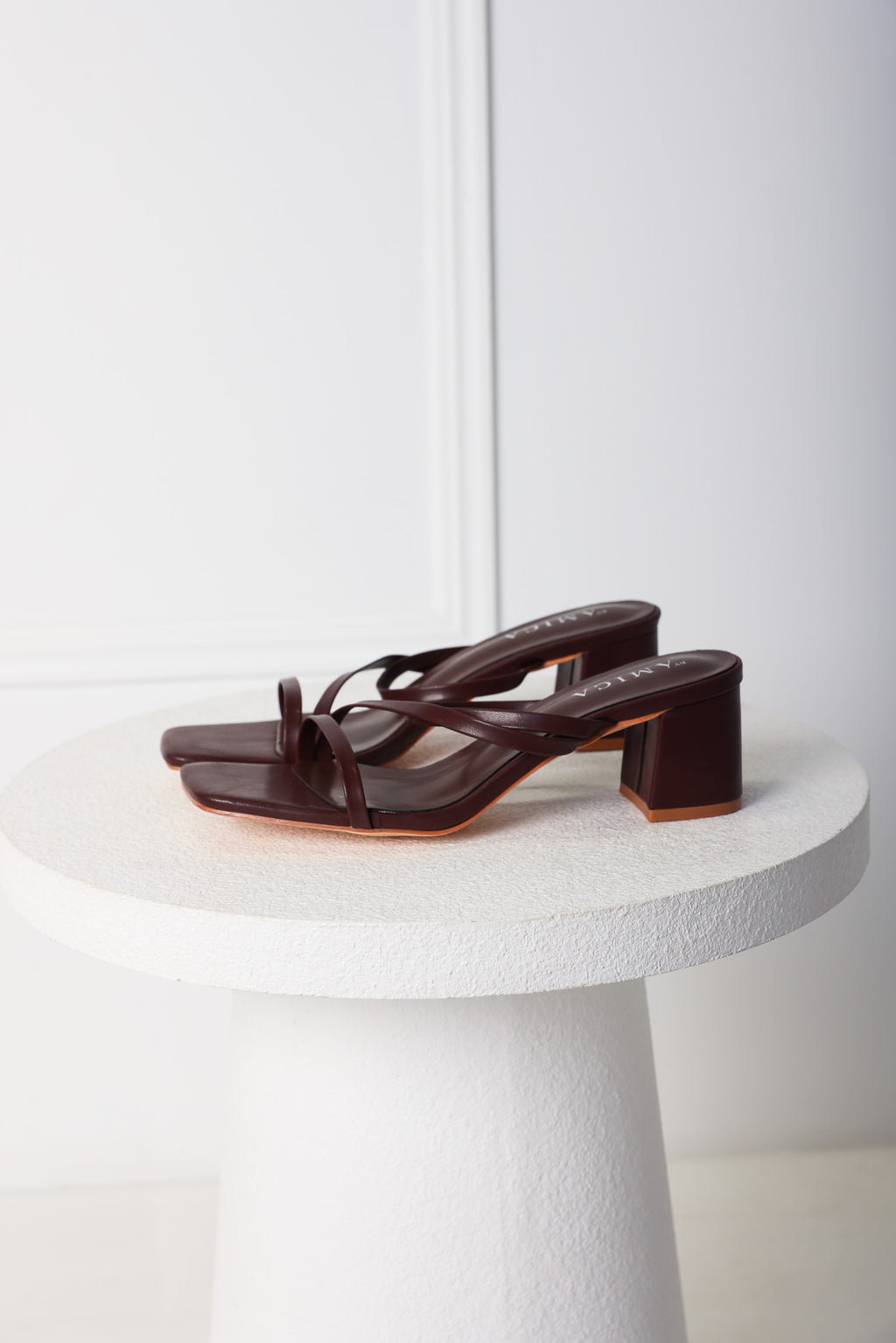Yora Block Mule Heels - Maroon Brown