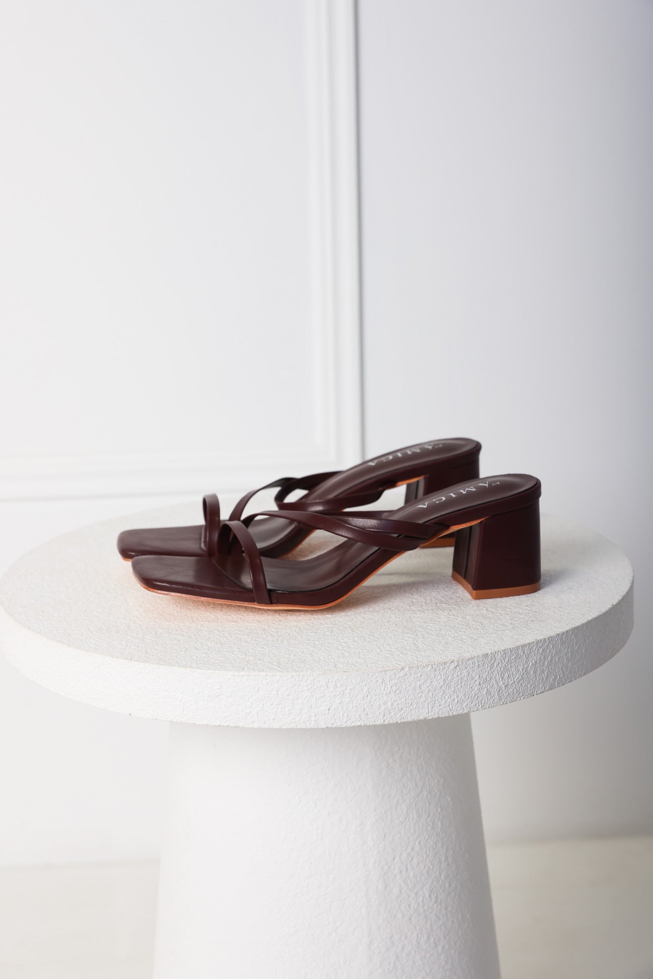 Yora Block Mule Heels - Maroon Brown