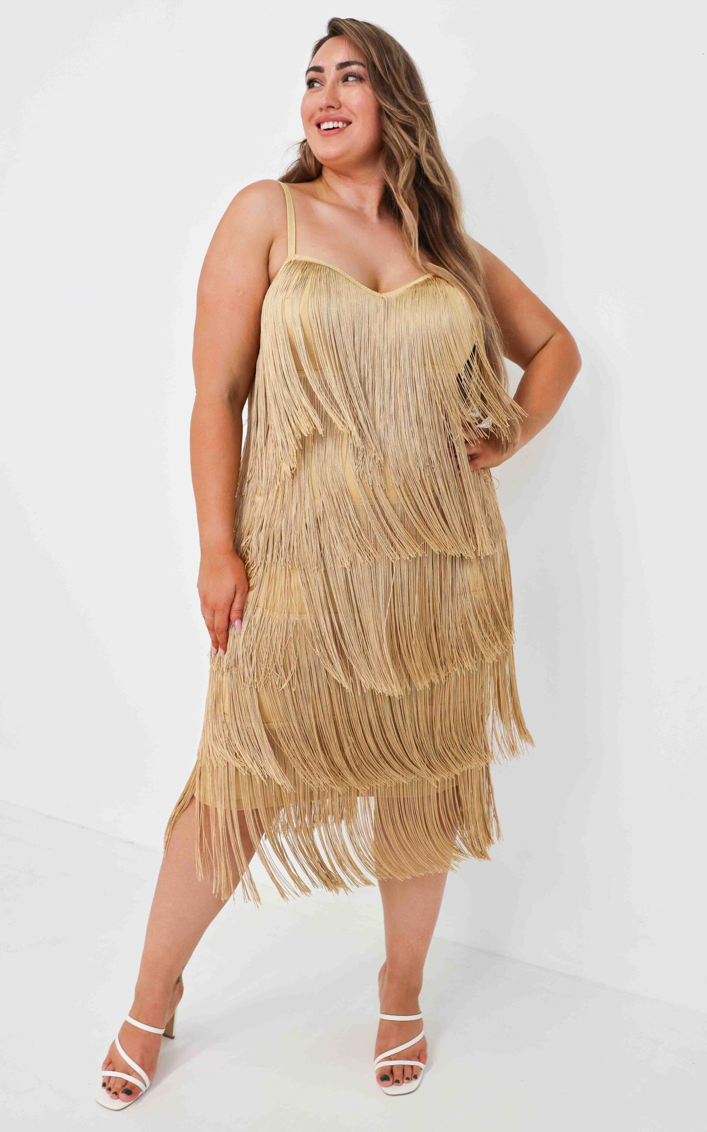 YOU FOUND ME V NECK TIERED FRINGE TASSEL MAXI DRESS - GOLD By Amica YOU FOUND ME V NECK TIERED FRINGE TASSEL MAXI DRESS - GOLD By Amica