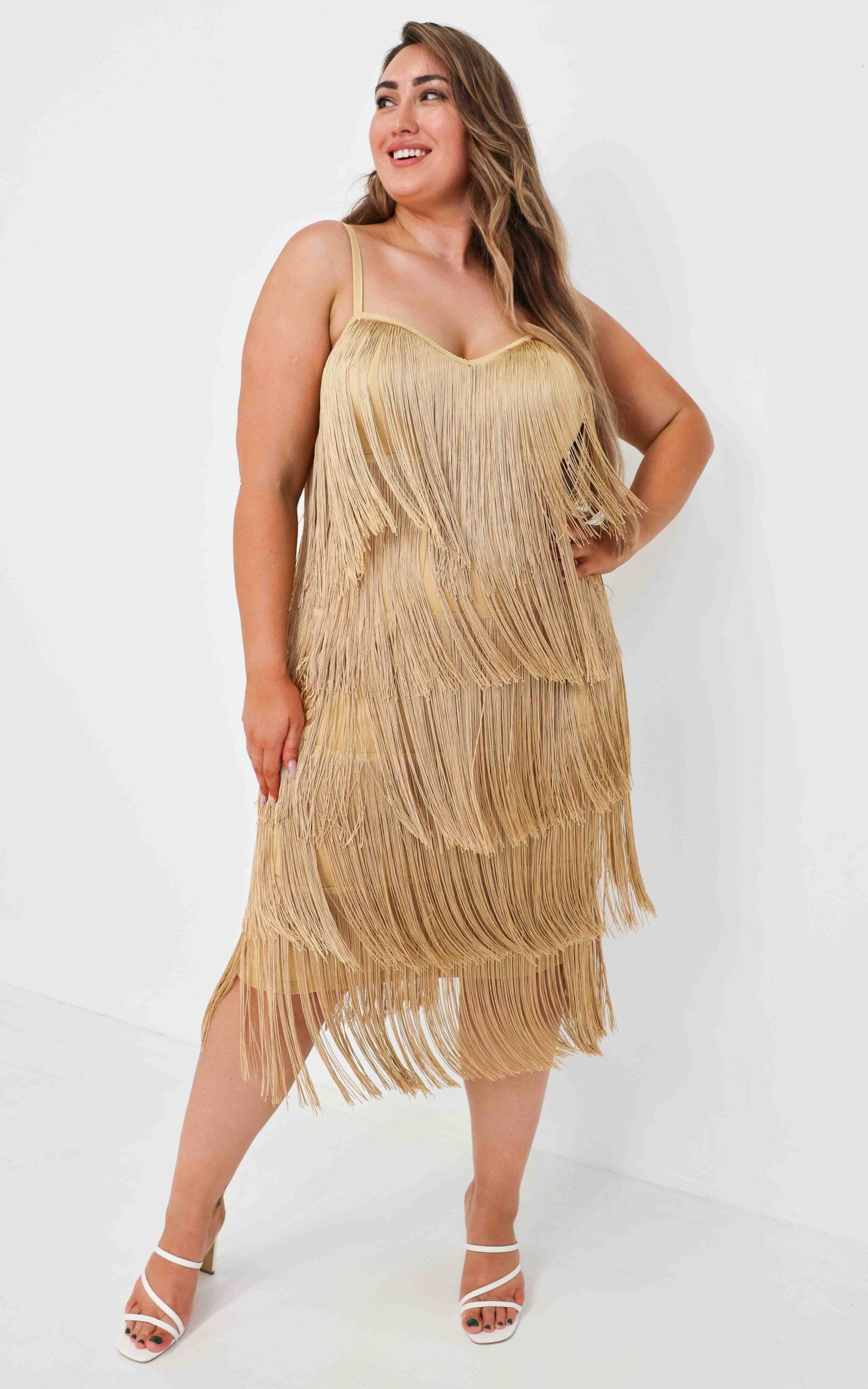 YOU FOUND ME V NECK TIERED FRINGE TASSEL MAXI DRESS - GOLD By Amica YOU FOUND ME V NECK TIERED FRINGE TASSEL MAXI DRESS - GOLD By Amica