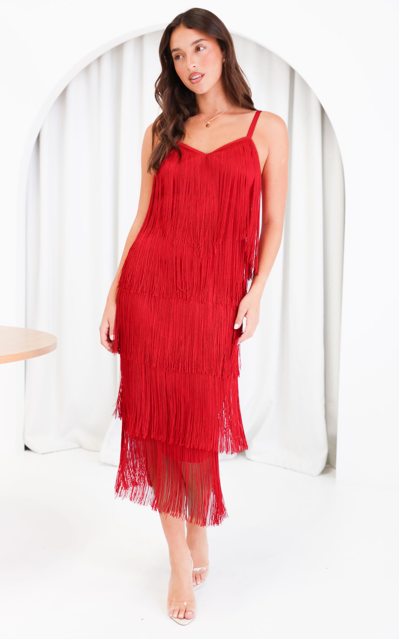 (Preorder) You Found Me Fringe Tassel Maxi Dress - Red