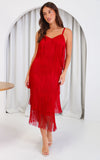 You Found Me Fringe Tassel Maxi Dress - Red