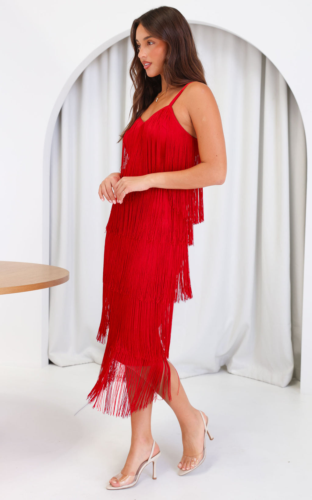 You Found Me Fringe Tassel Maxi Dress - Red