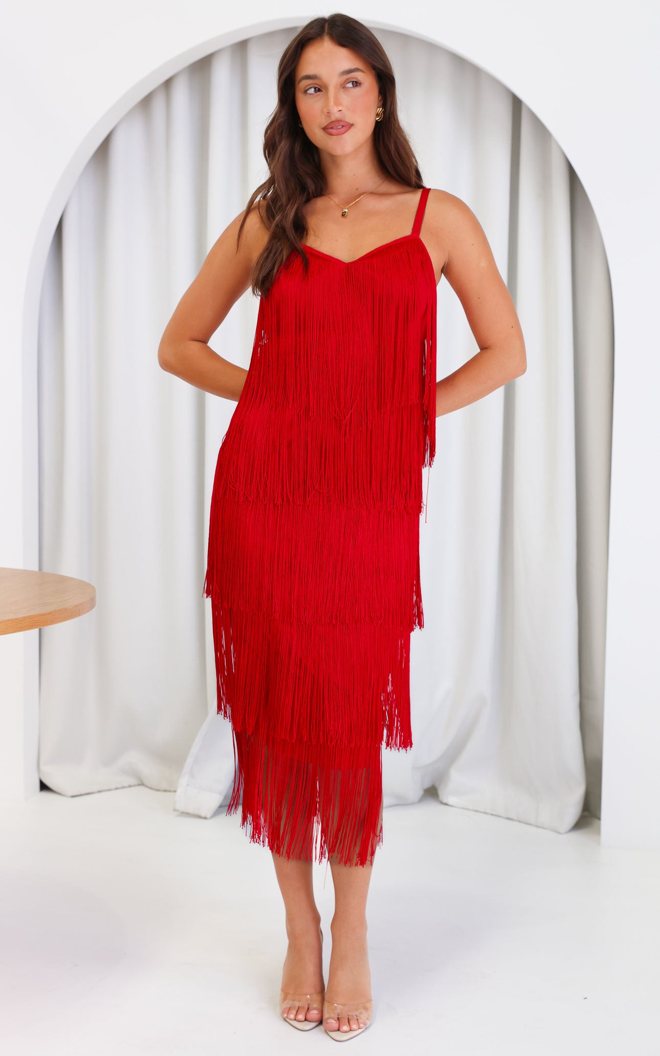 You Found Me Fringe Tassel Maxi Dress - Red