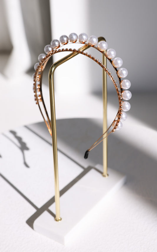 Yuka Double Layered Headband - Gold Pearl Diamante