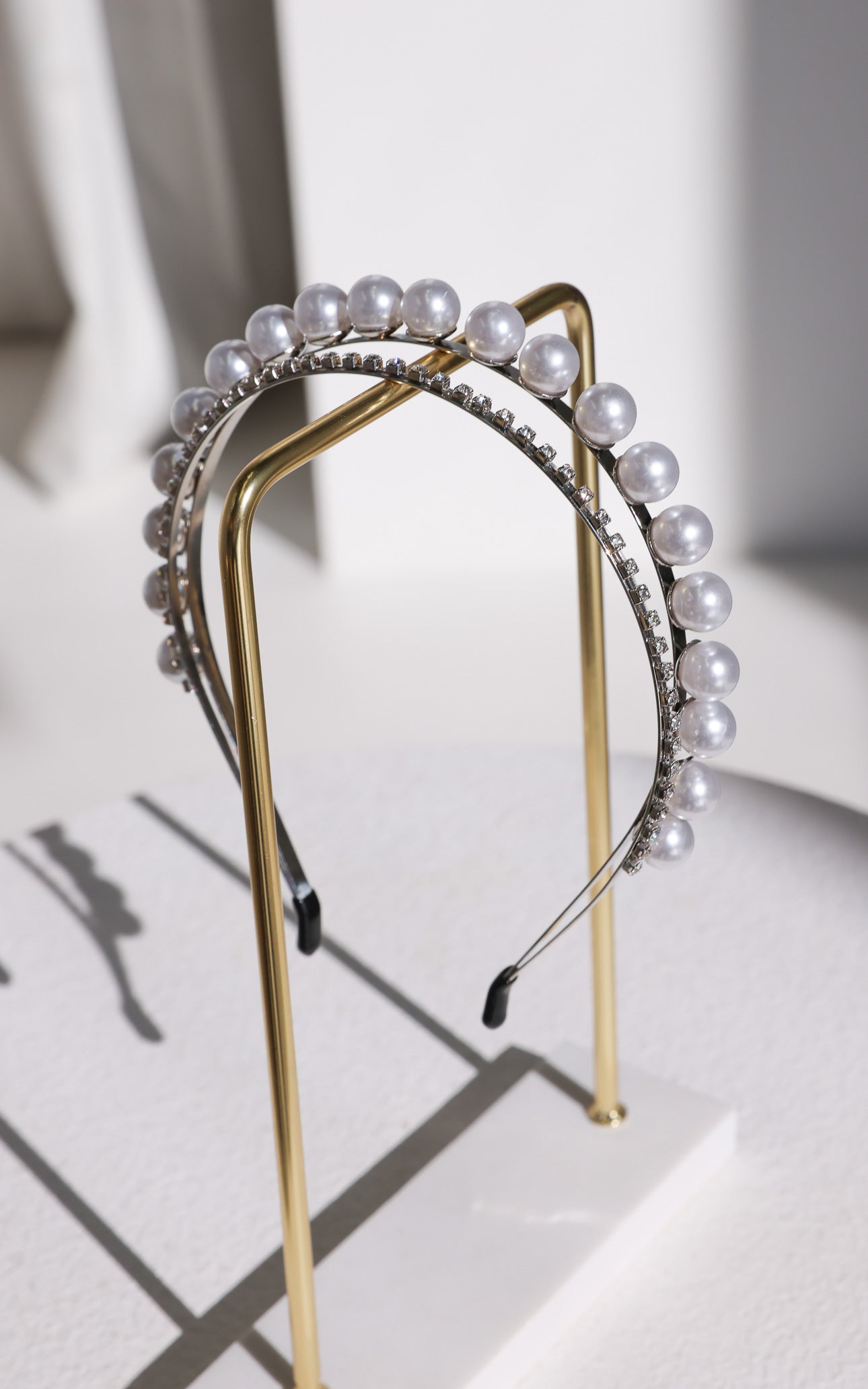 Yuka Double Layered Headband - Silver Pearl Diamante