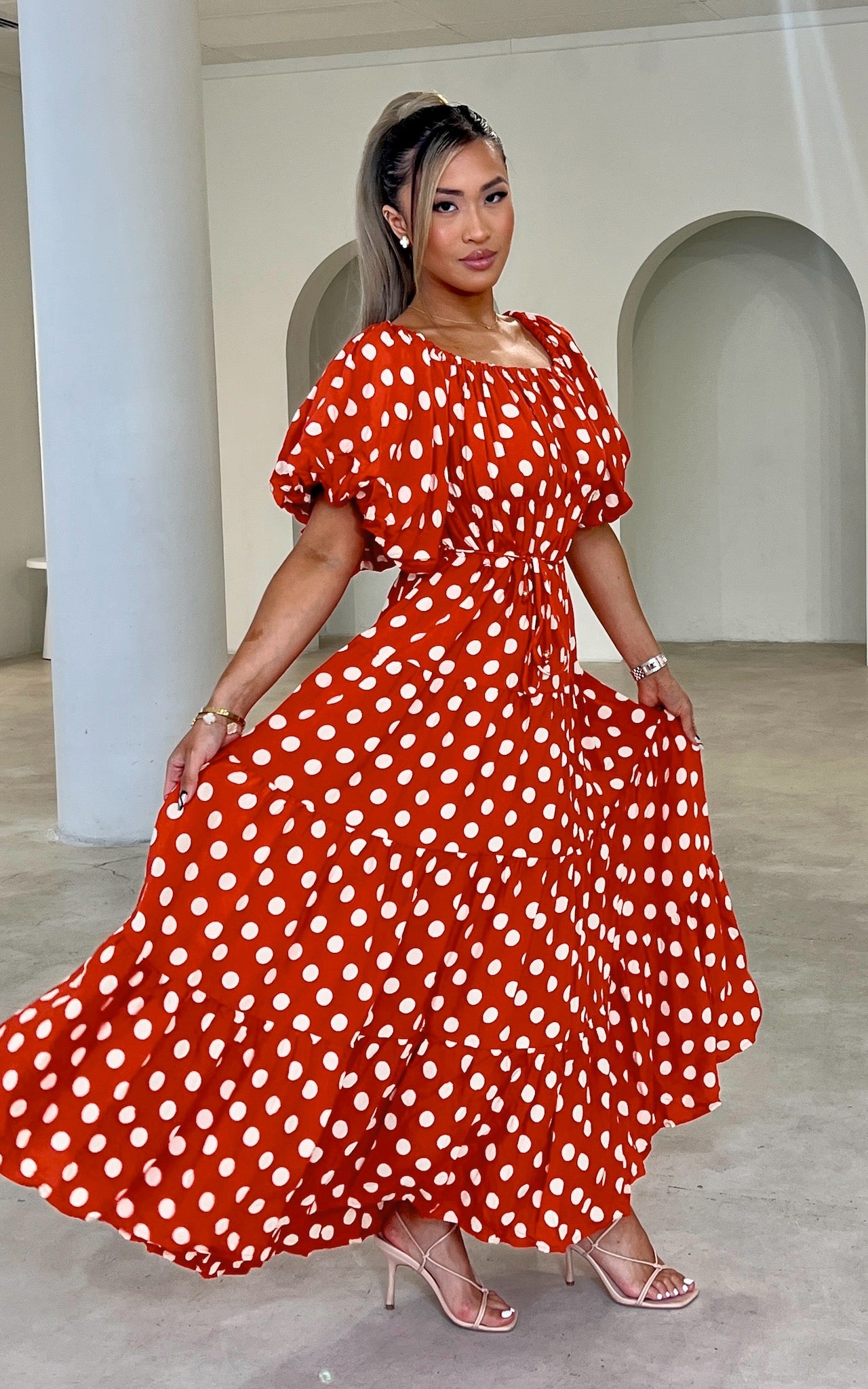 Zanetti Maxi Dress - Orange Polka