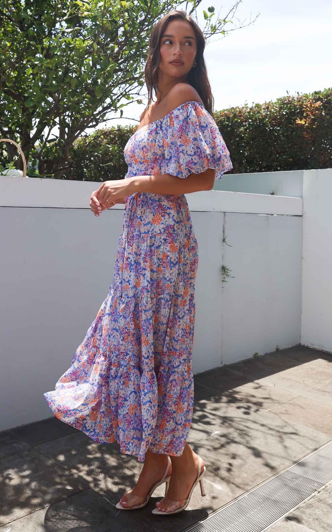 (Preorder) Zanetti Maxi Dress - Blue Multi Floral Texture