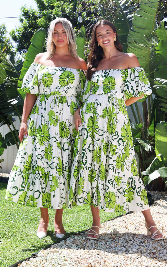 Zanetti Maxi Dress - White Green Floral