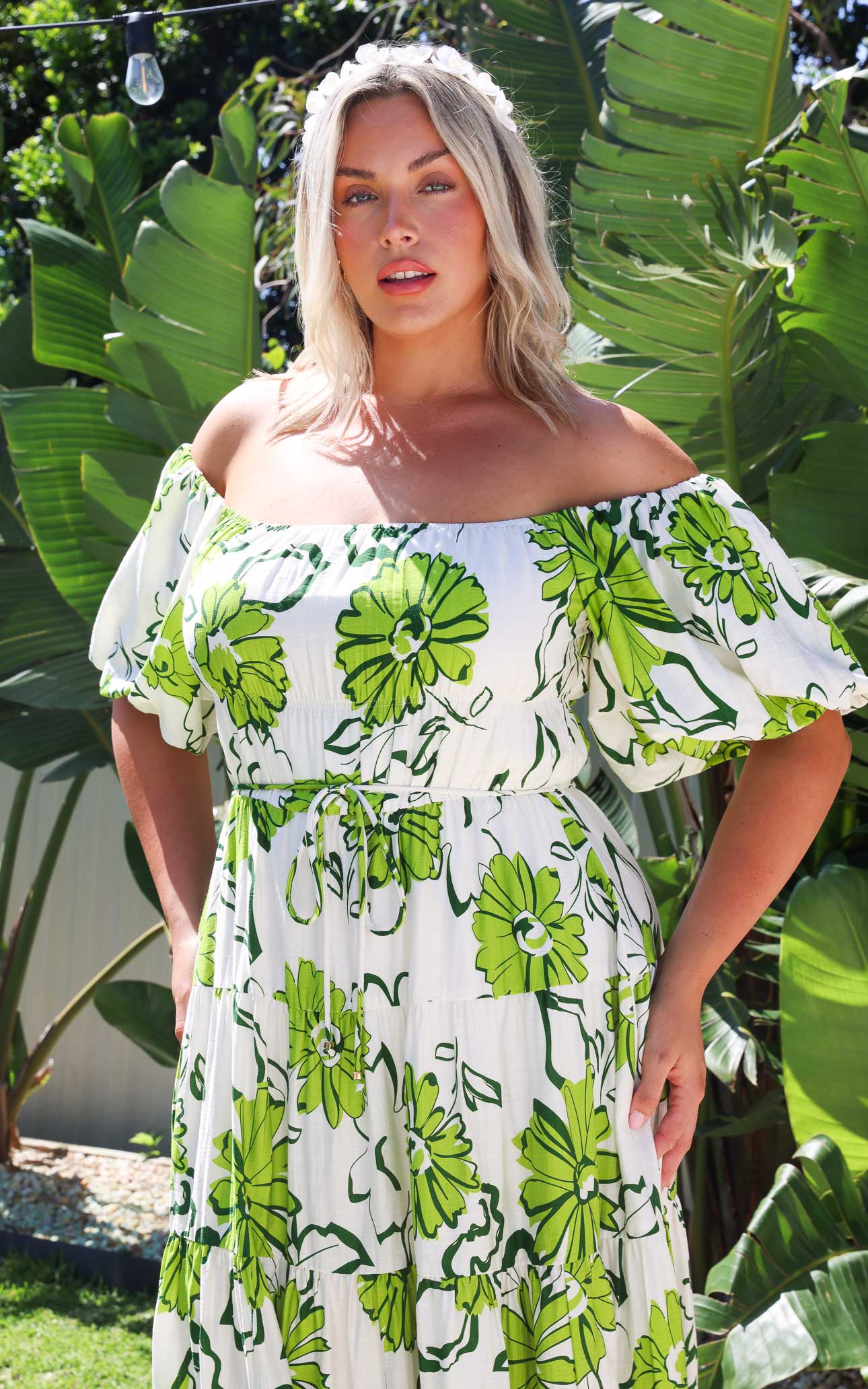 Zanetti Maxi Dress - White Green Floral