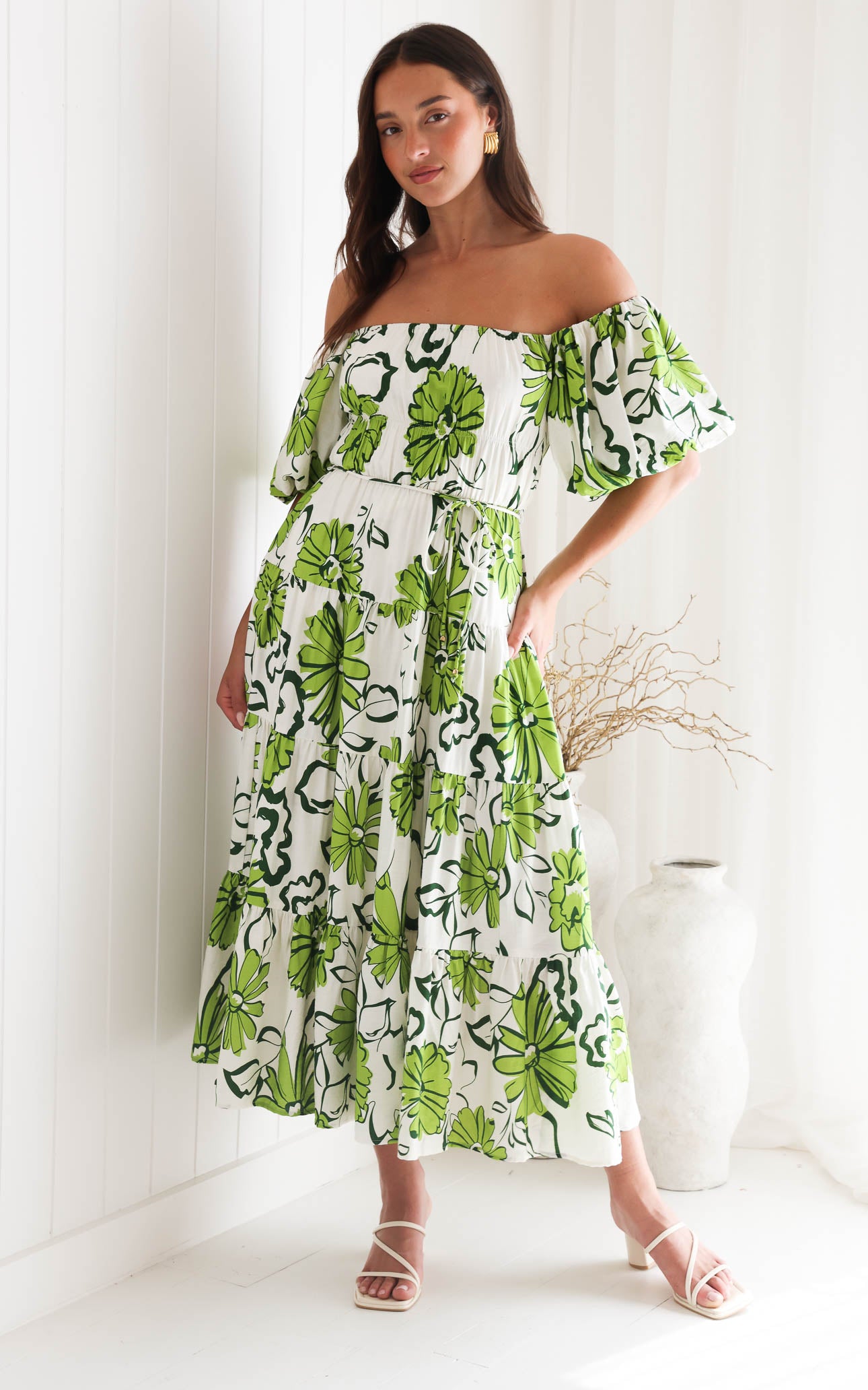 Zanetti Maxi Dress - White Green Floral