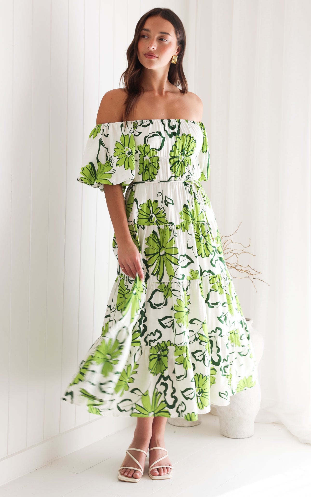 Zanetti Maxi Dress - White Green Floral