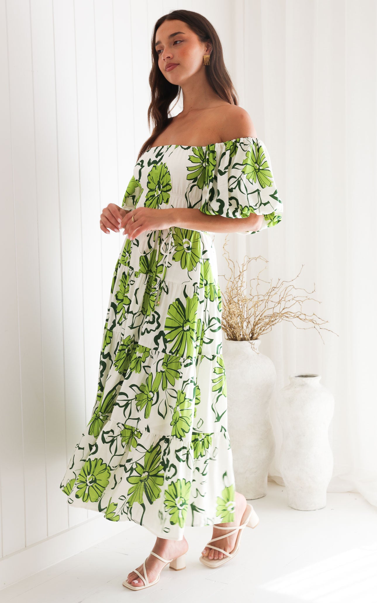 Zanetti Maxi Dress - White Green Floral
