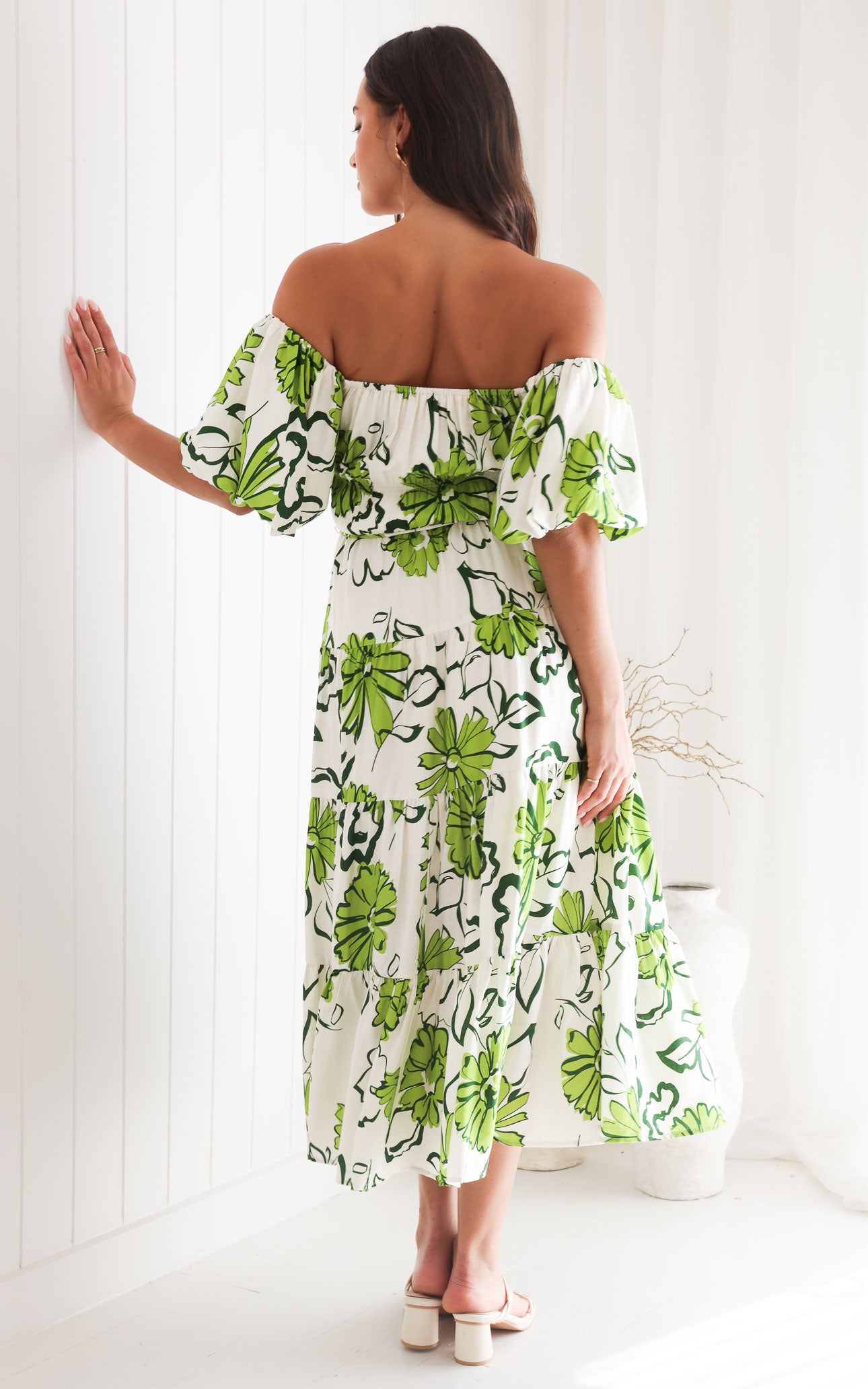 Zanetti Maxi Dress - White Green Floral
