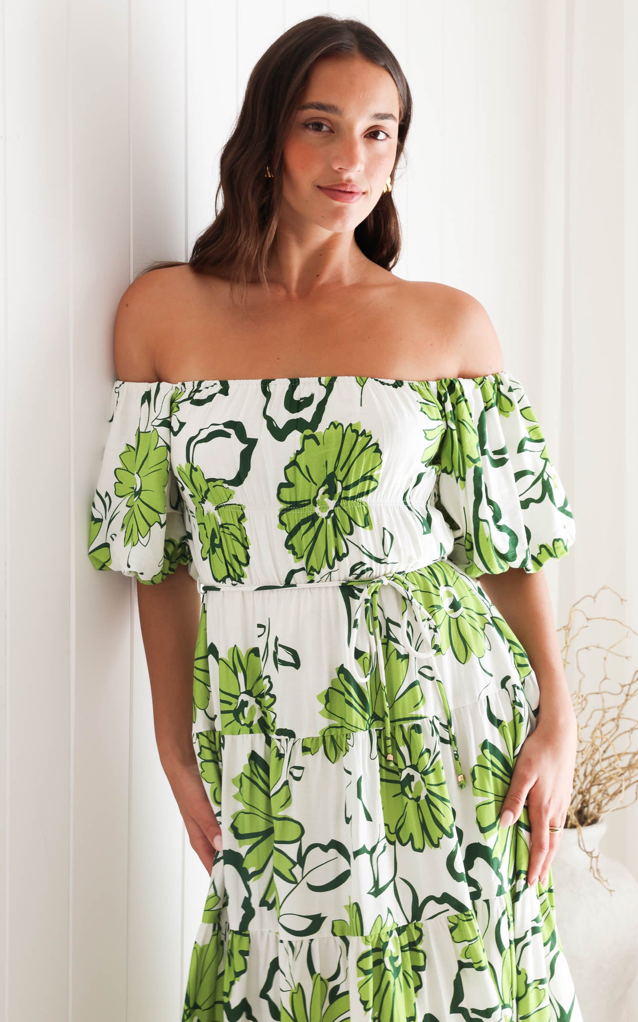 Zanetti Maxi Dress - White Green Floral