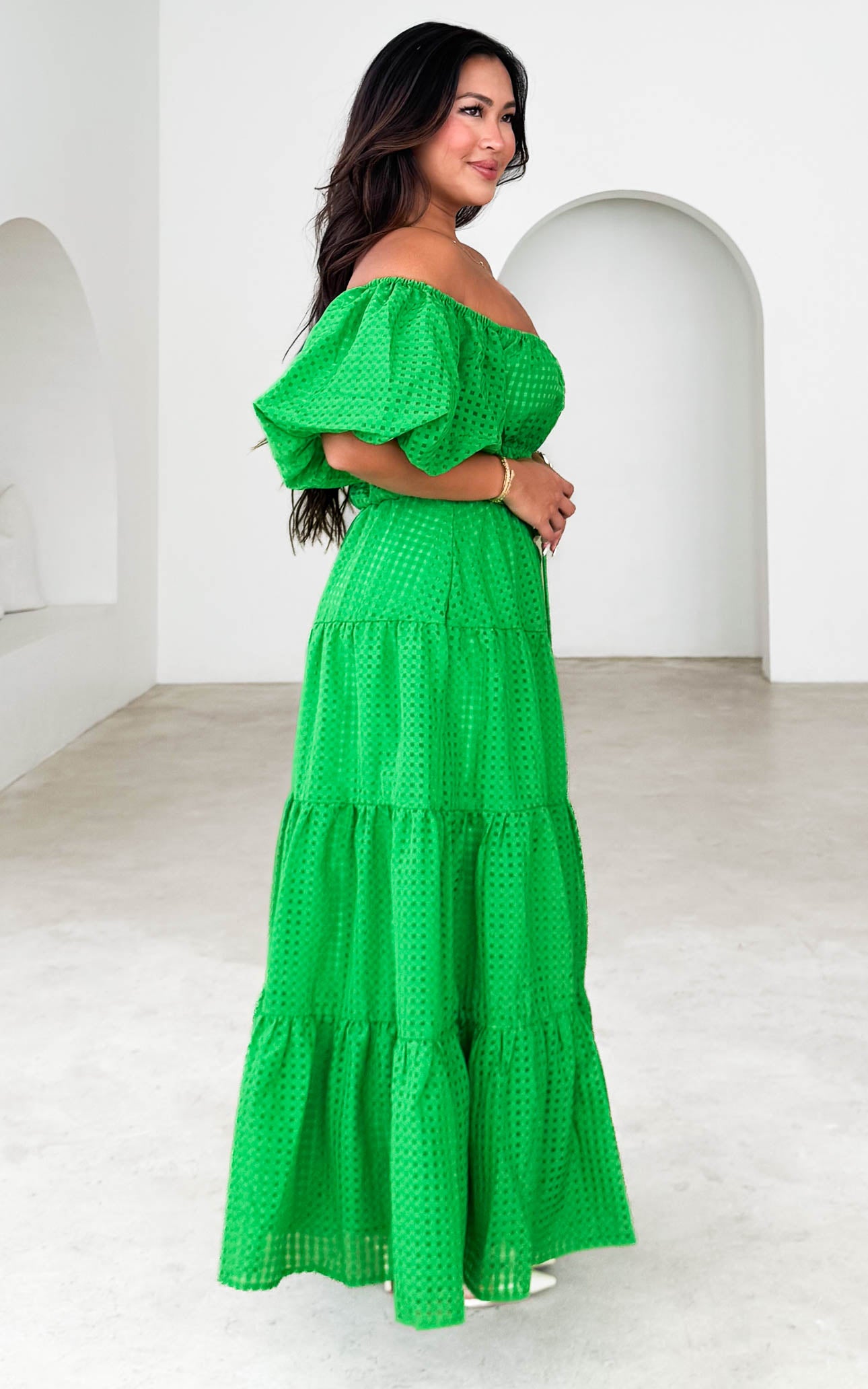 Zanetti Maxi Dress - Green Check Organza