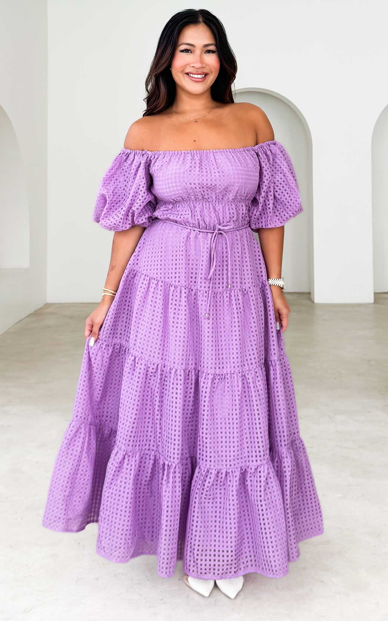 Zanetti Maxi Dress - Lilac Check Organza