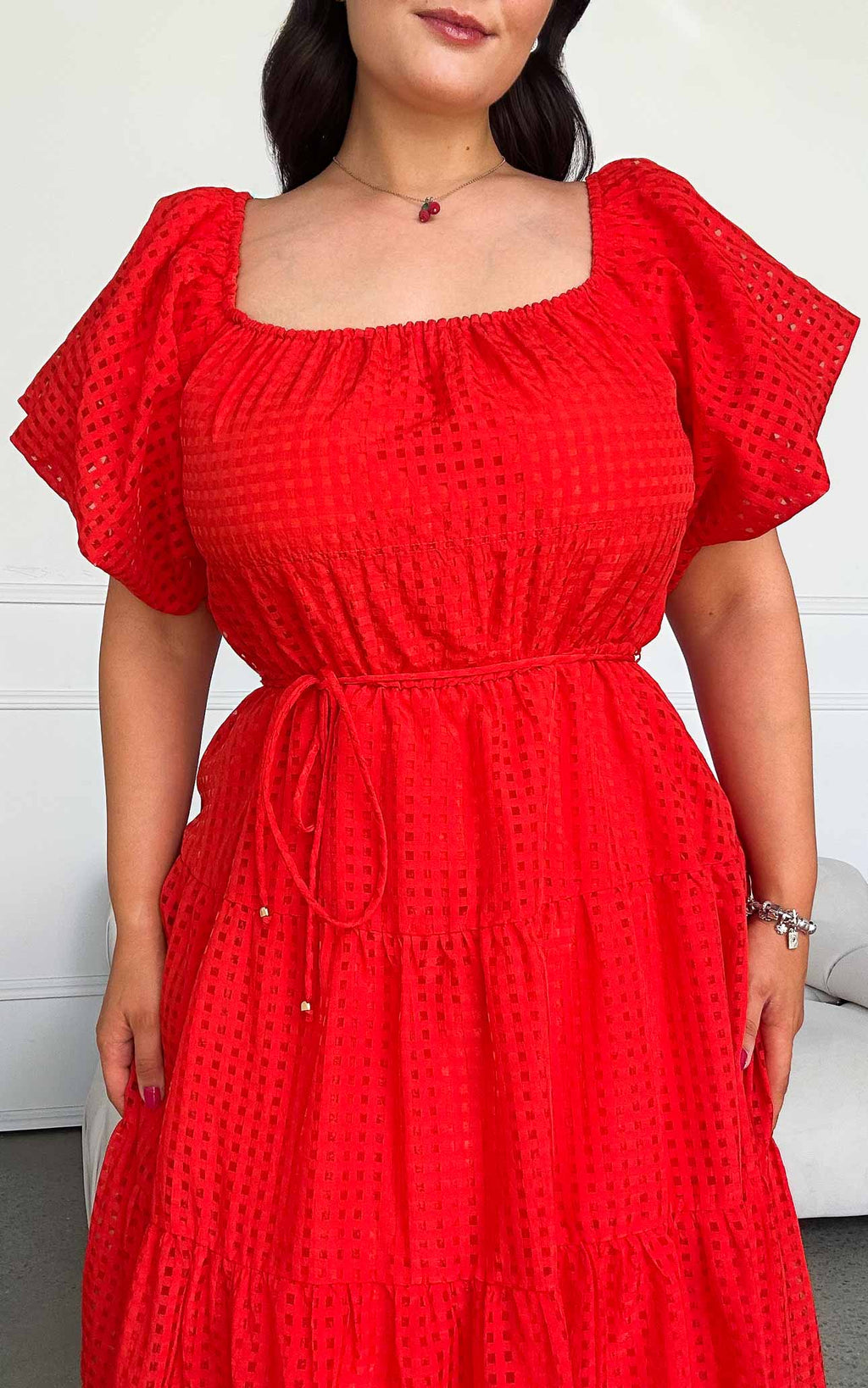 Zanetti Maxi Dress - Red Check Organza