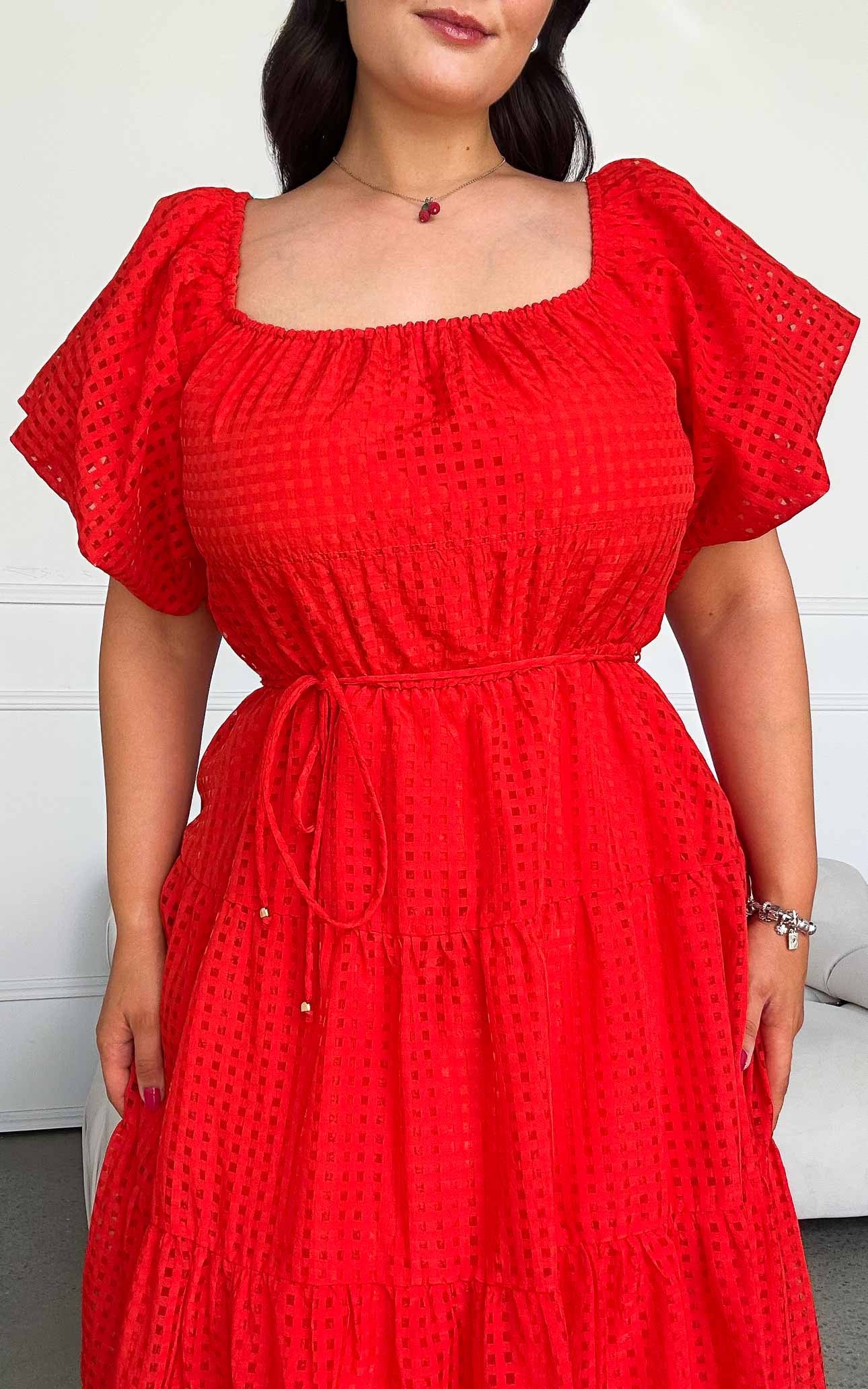 Zanetti Maxi Dress - Red Check Organza