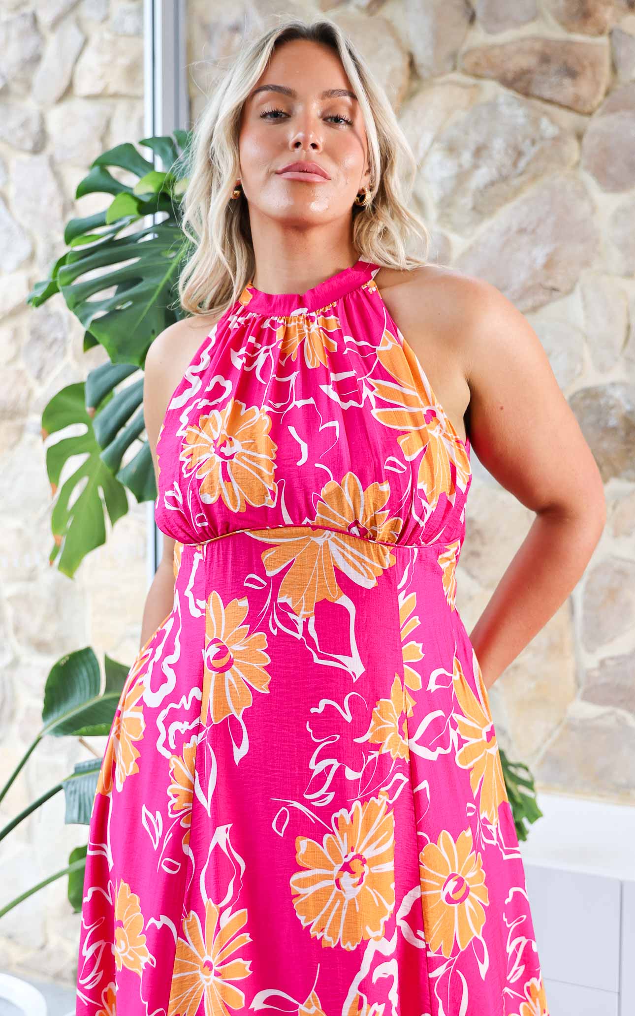 Zariko Maxi Dress - Hot Pink Orange Floral