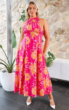 Zariko Maxi Dress - Hot Pink Orange Floral