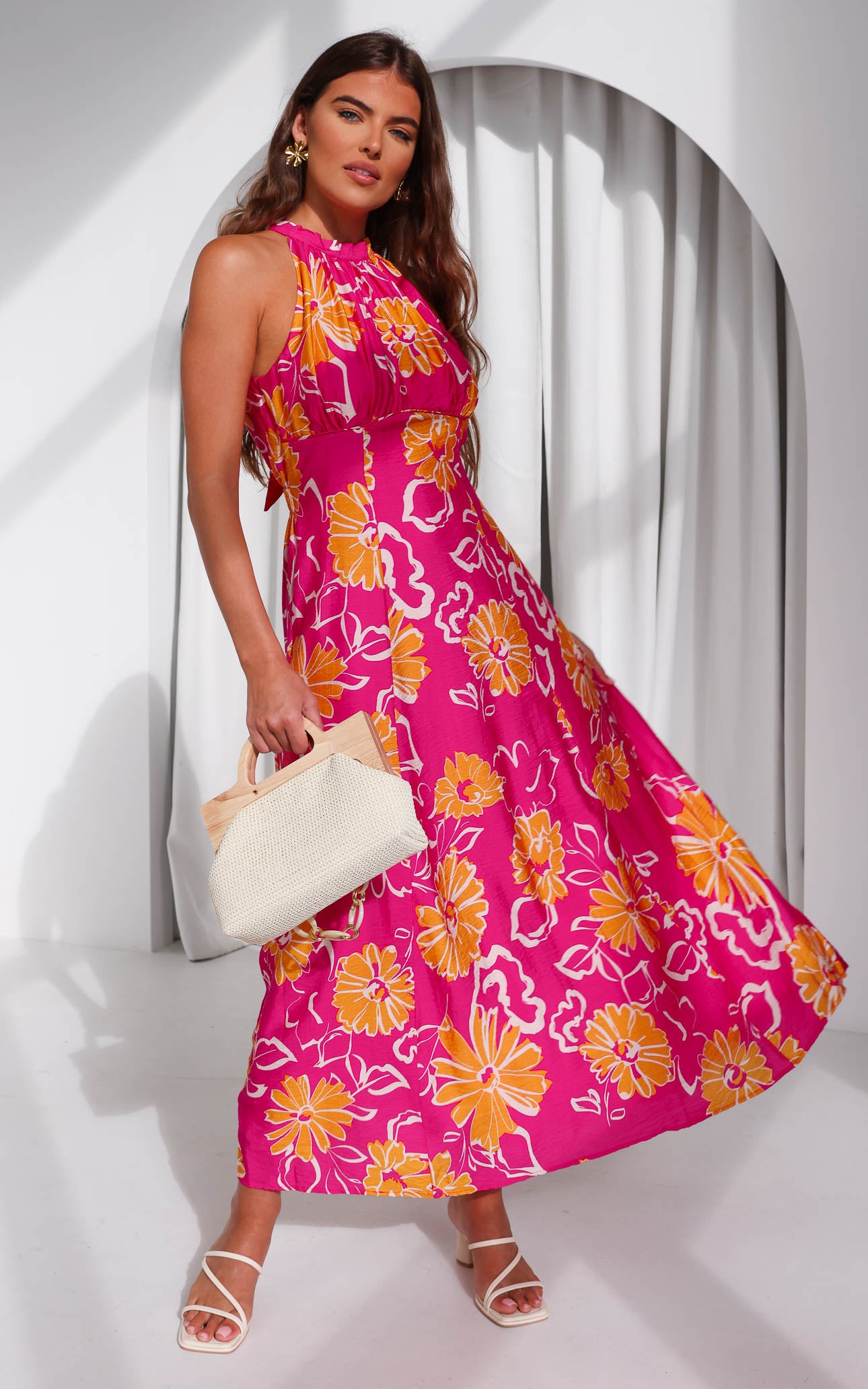 Zariko Maxi Dress - Hot Pink Orange Floral