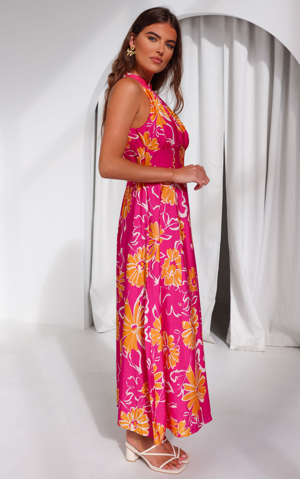 Zariko Maxi Dress - Hot Pink Orange Floral