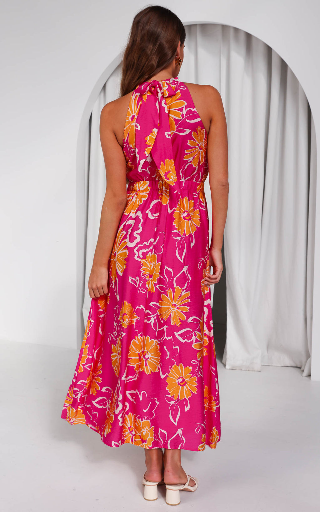 Zariko Maxi Dress - Hot Pink Orange Floral