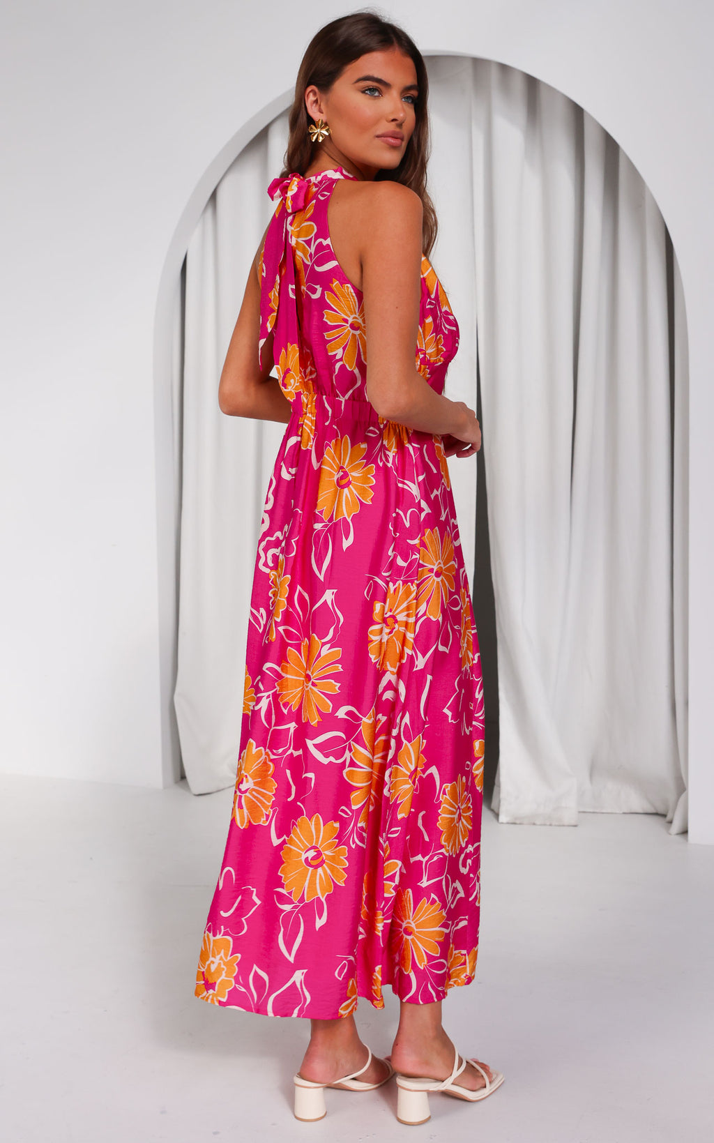 Zariko Maxi Dress - Hot Pink Orange Floral