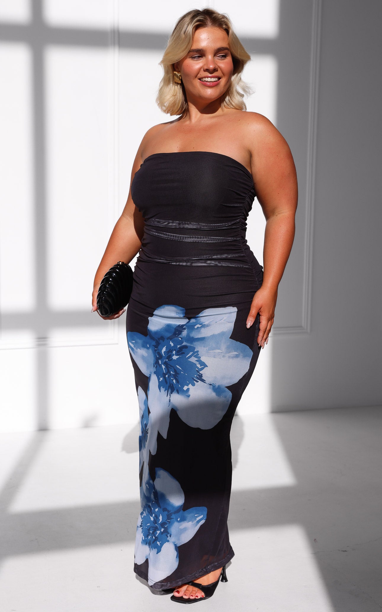 Zephara Mesh Maxi Dress - Black Navy Floral